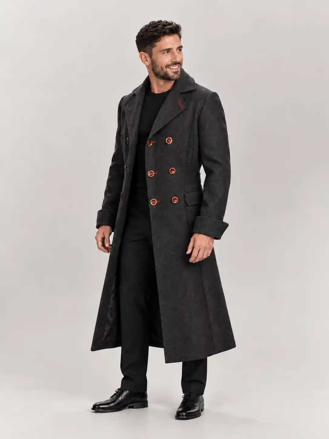 Men's Black Sherlock Holmes Double Breasted Wool Coat