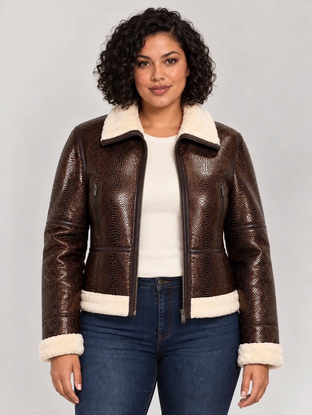Women's Brown Snake Leather Jacket
