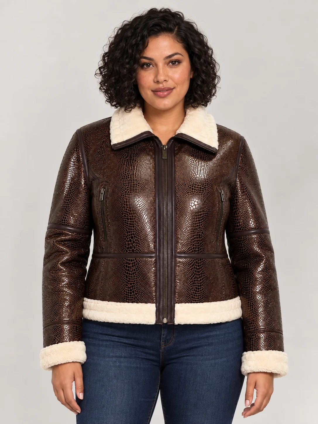 Women's Brown Snake Leather Jacket