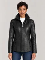 Women's Genuine Sheepskin Stand UP Collar Leather Jacket