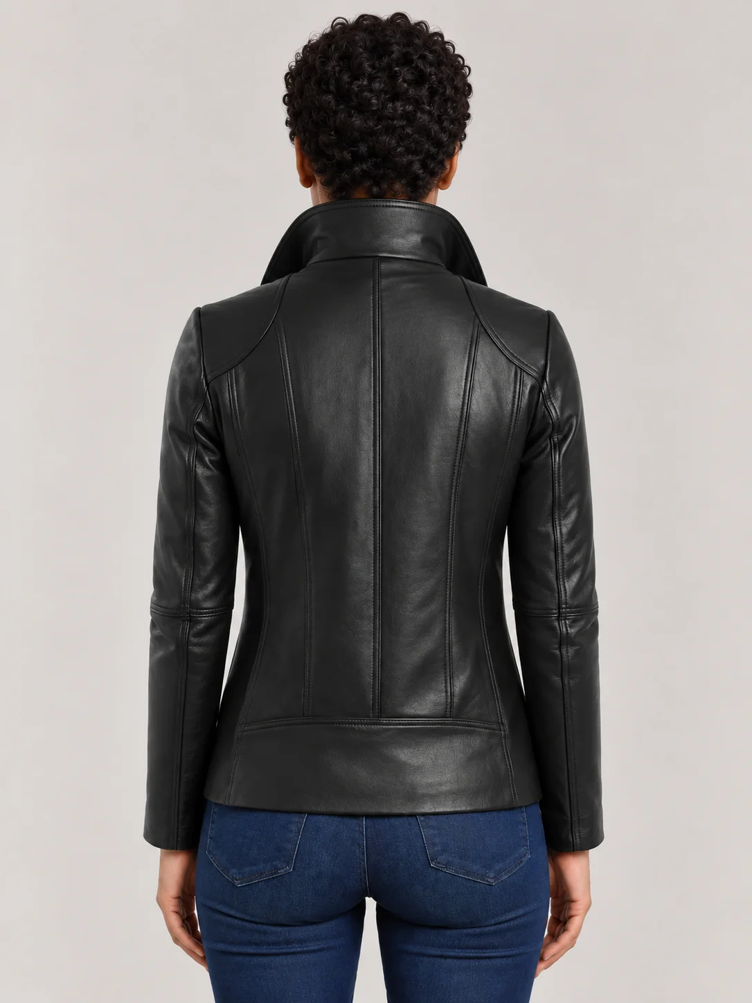 Women's Genuine Sheepskin Stand UP Collar Leather Jacket