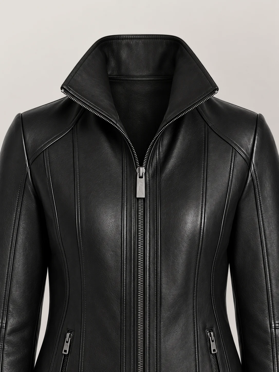 Women's Genuine Sheepskin Stand UP Collar Leather Jacket