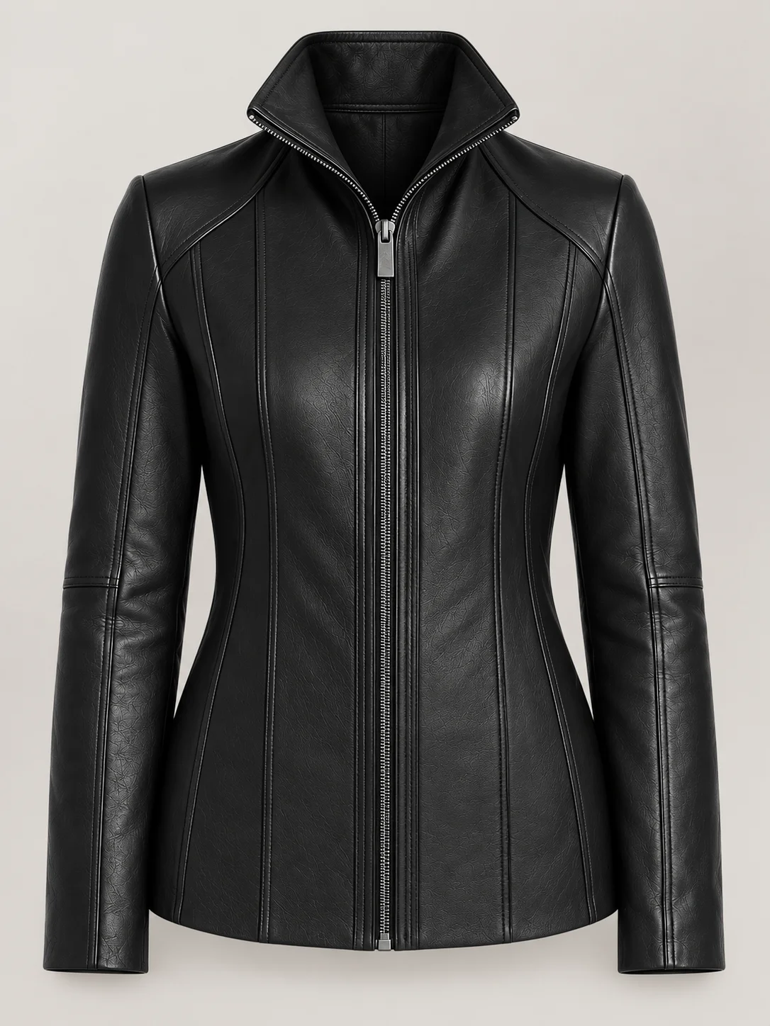 Women's Genuine Sheepskin Stand UP Collar Leather Jacket