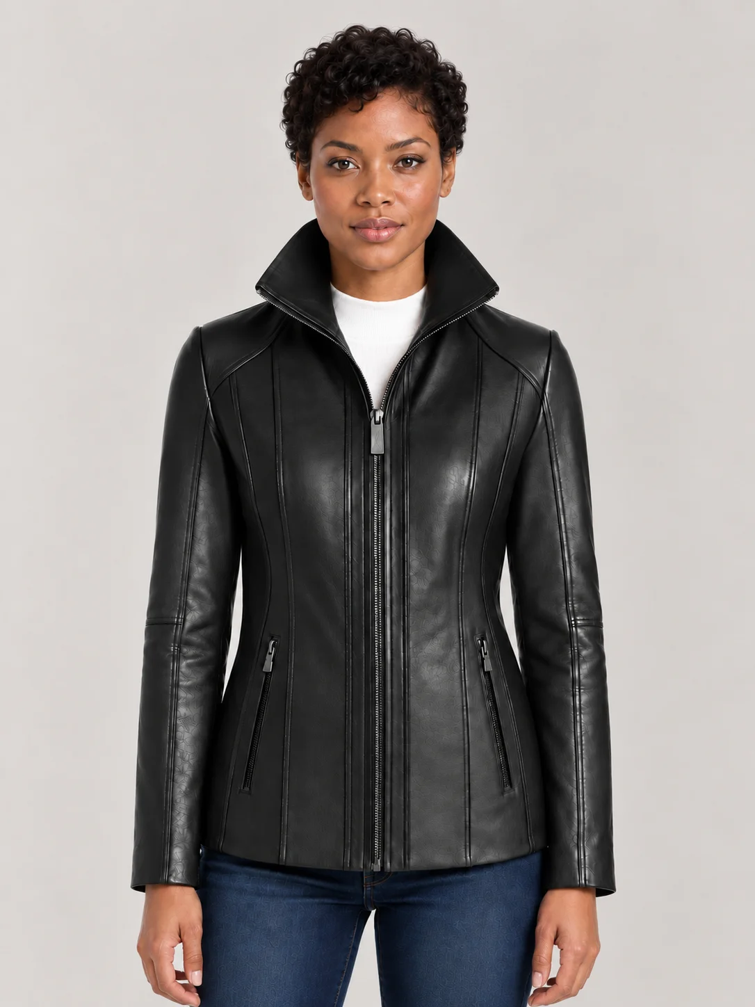 Women's Genuine Sheepskin Stand UP Collar Leather Jacket