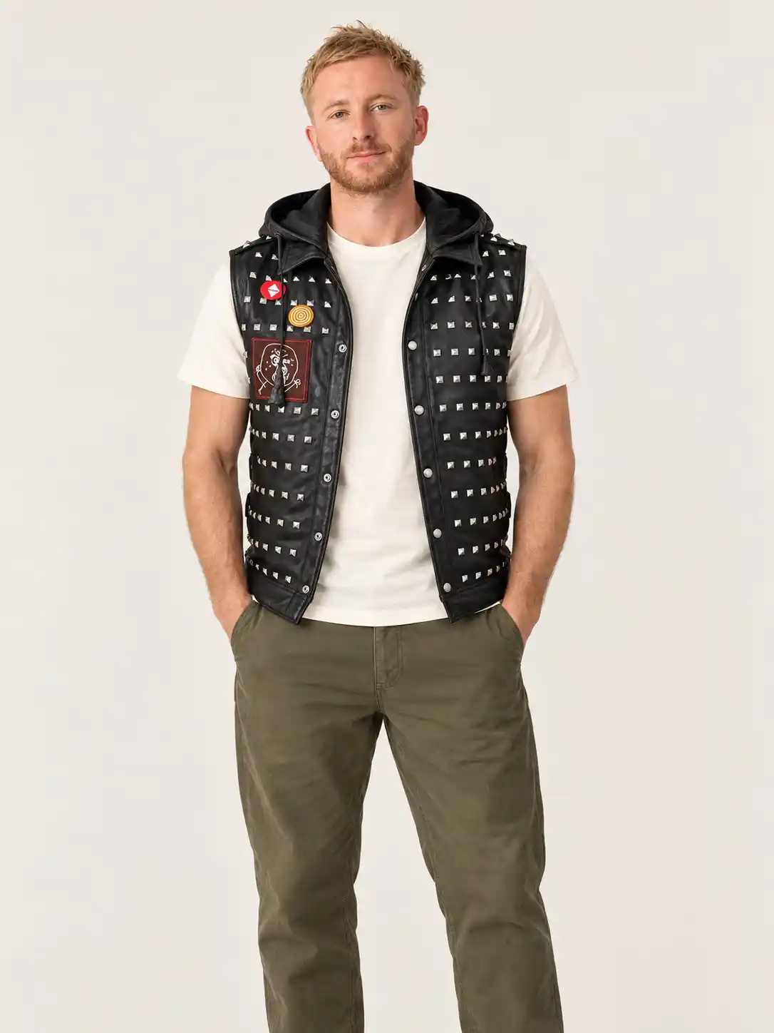 Men's Halloween Watch Dog Hood Leather Vest