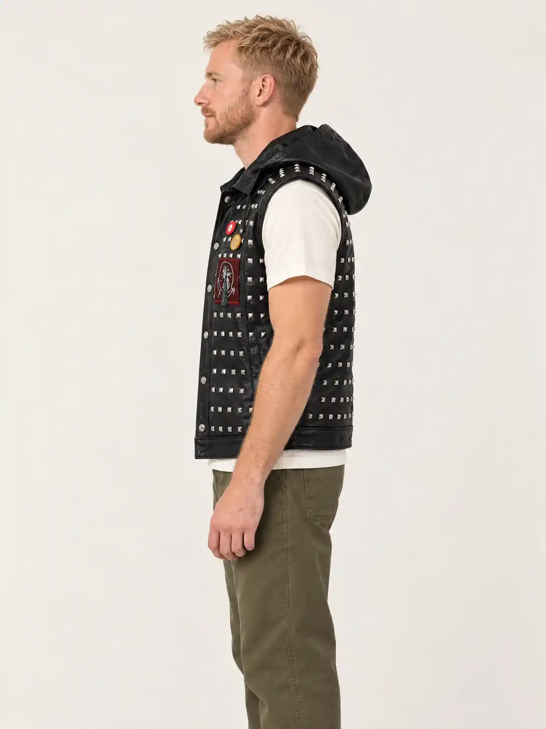 Men's Halloween Watch Dog Hood Leather Vest