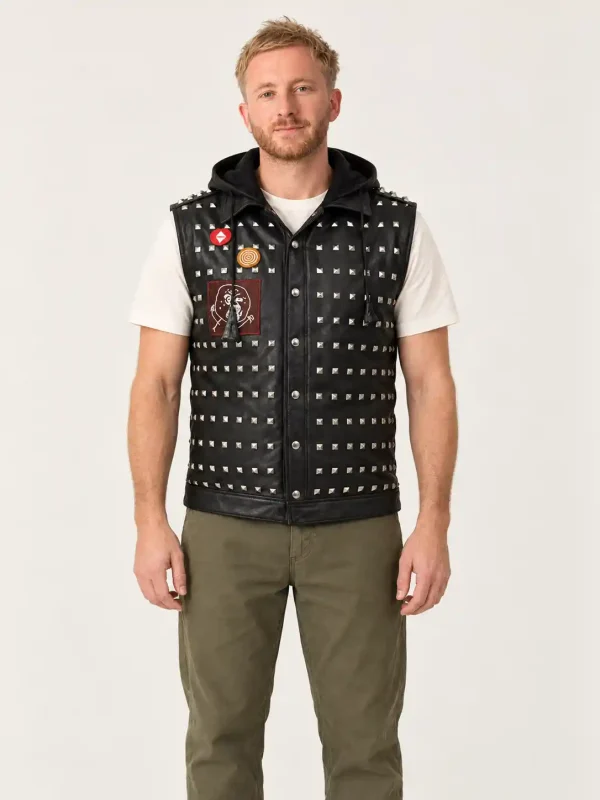 Men's Halloween Watch Dog Hood Leather Vest