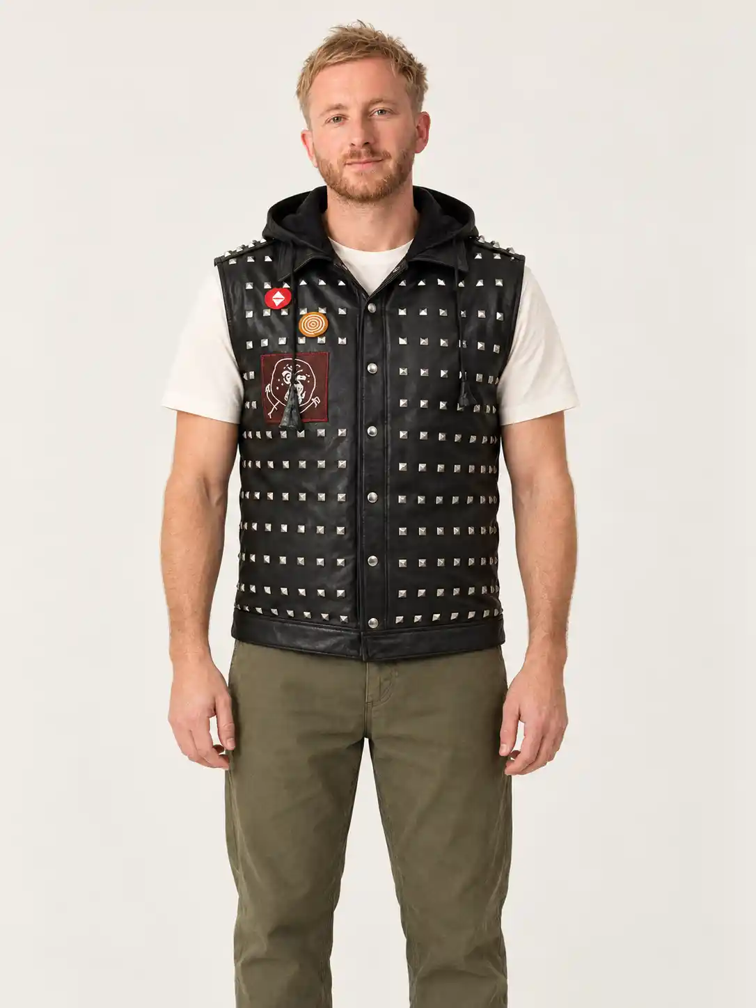 Men's Halloween Watch Dog Hood Leather Vest