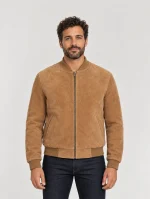 Men's Baseball Suede Leather Jacket In Brown