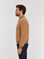Men's Baseball Suede Leather Jacket In Brown