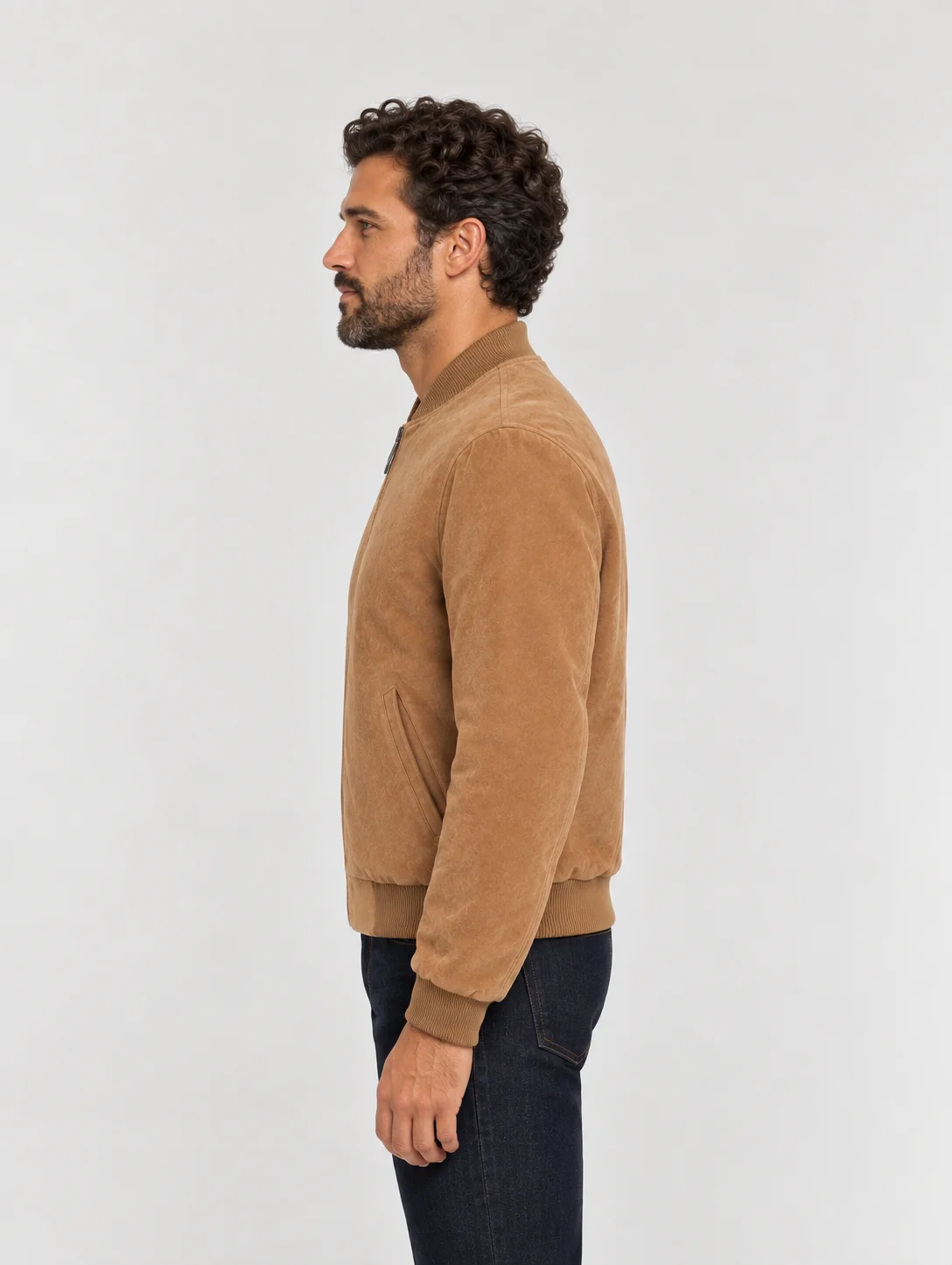 Men's Baseball Suede Leather Jacket In Brown