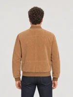 Men's Baseball Suede Leather Jacket In Brown