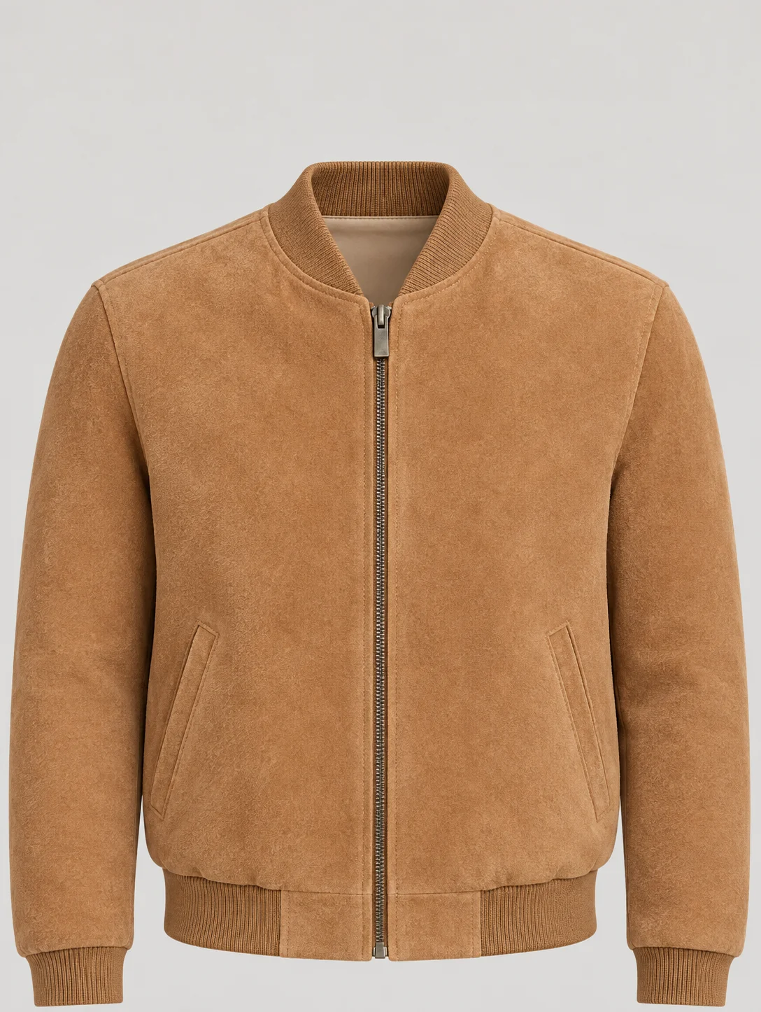 Men's Baseball Suede Leather Jacket In Brown
