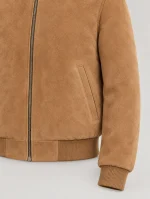 Men's Baseball Suede Leather Jacket In Brown