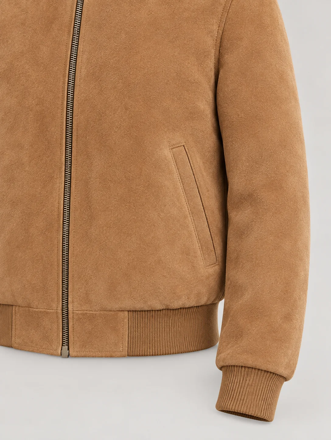 Men's Baseball Suede Leather Jacket In Brown