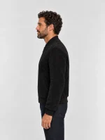 Men's Baseball Suede Leather Jacket In Black