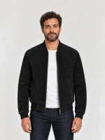 Men's Baseball Suede Leather Jacket In Black