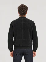 Men's Baseball Suede Leather Jacket In Black