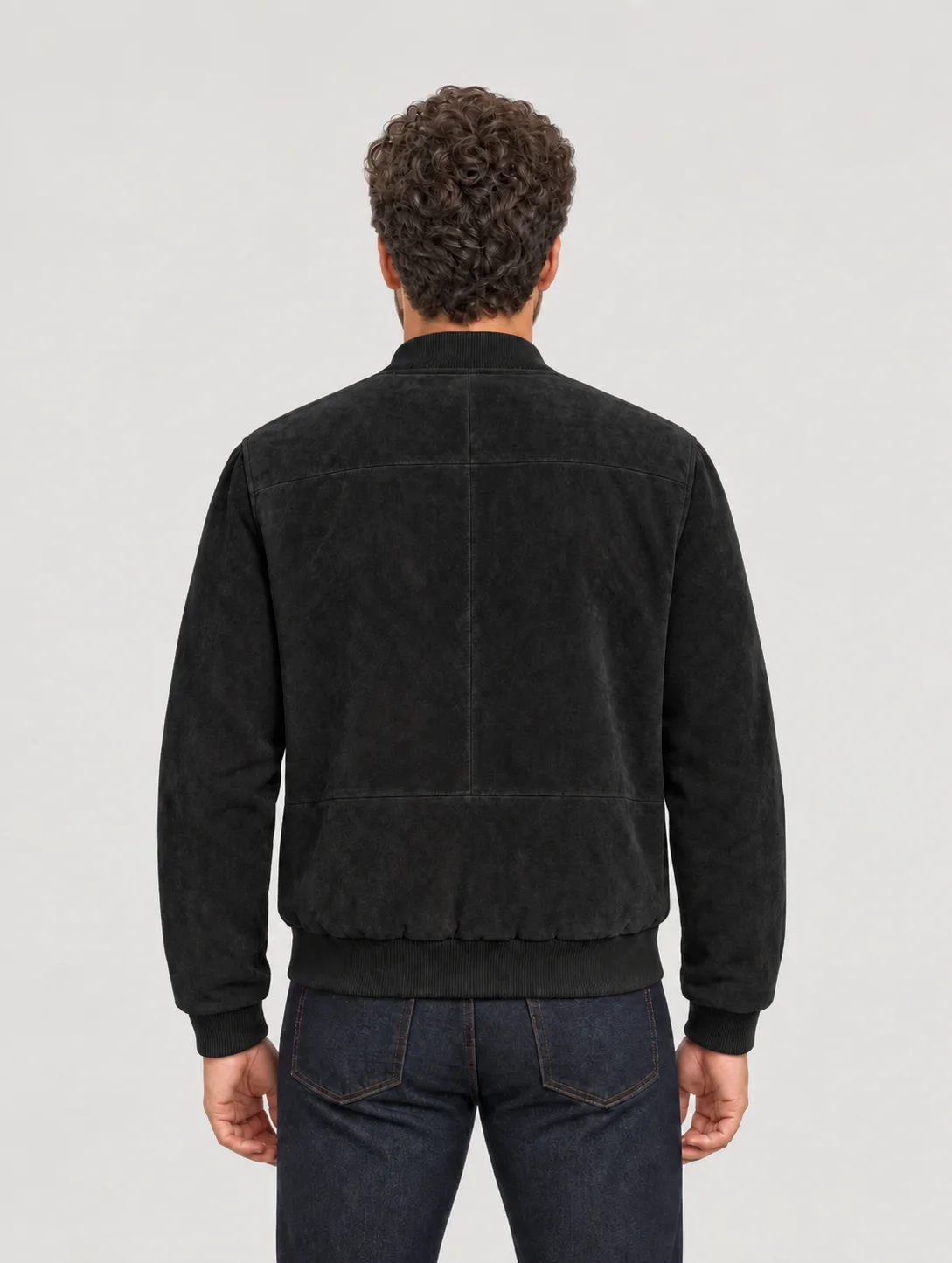 Men's Baseball Suede Leather Jacket In Black