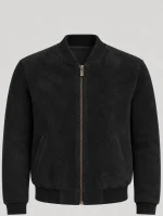 Men's Baseball Suede Leather Jacket In Black