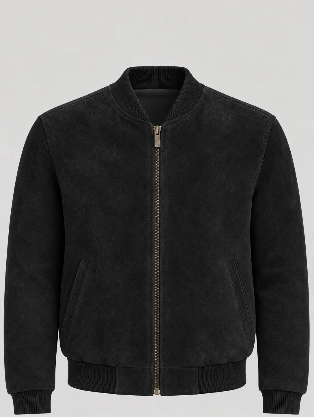 Men's Baseball Suede Leather Jacket In Black