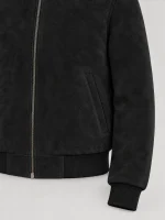 Men's Baseball Suede Leather Jacket In Black