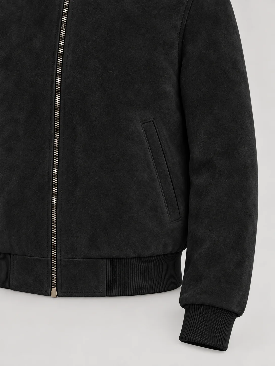 Men's Baseball Suede Leather Jacket In Black