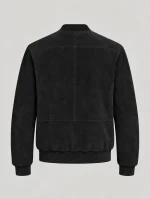 Men's Baseball Suede Leather Jacket In Black