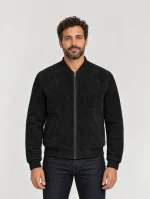 Men's Baseball Suede Leather Jacket In Black