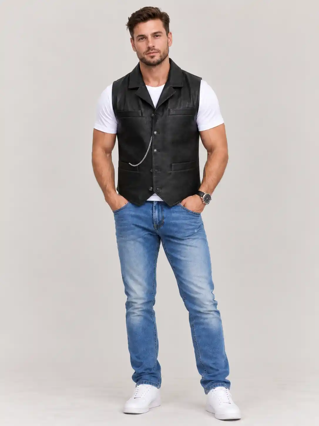 Men's Halloween Cullen Black Leather Vest