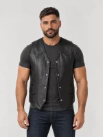 Men's Soft Durable Motorcycle Leather Vest
