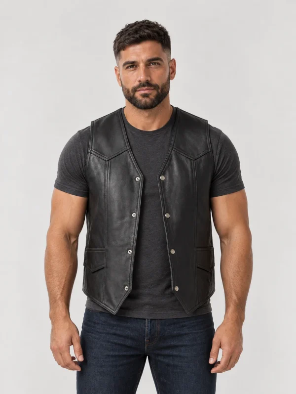 Men's Soft Durable Motorcycle Leather Vest