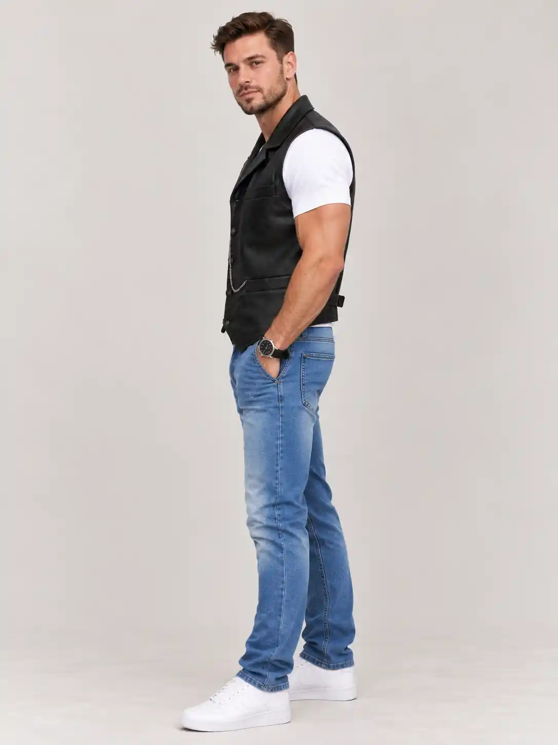 Men's Halloween Cullen Black Leather Vest