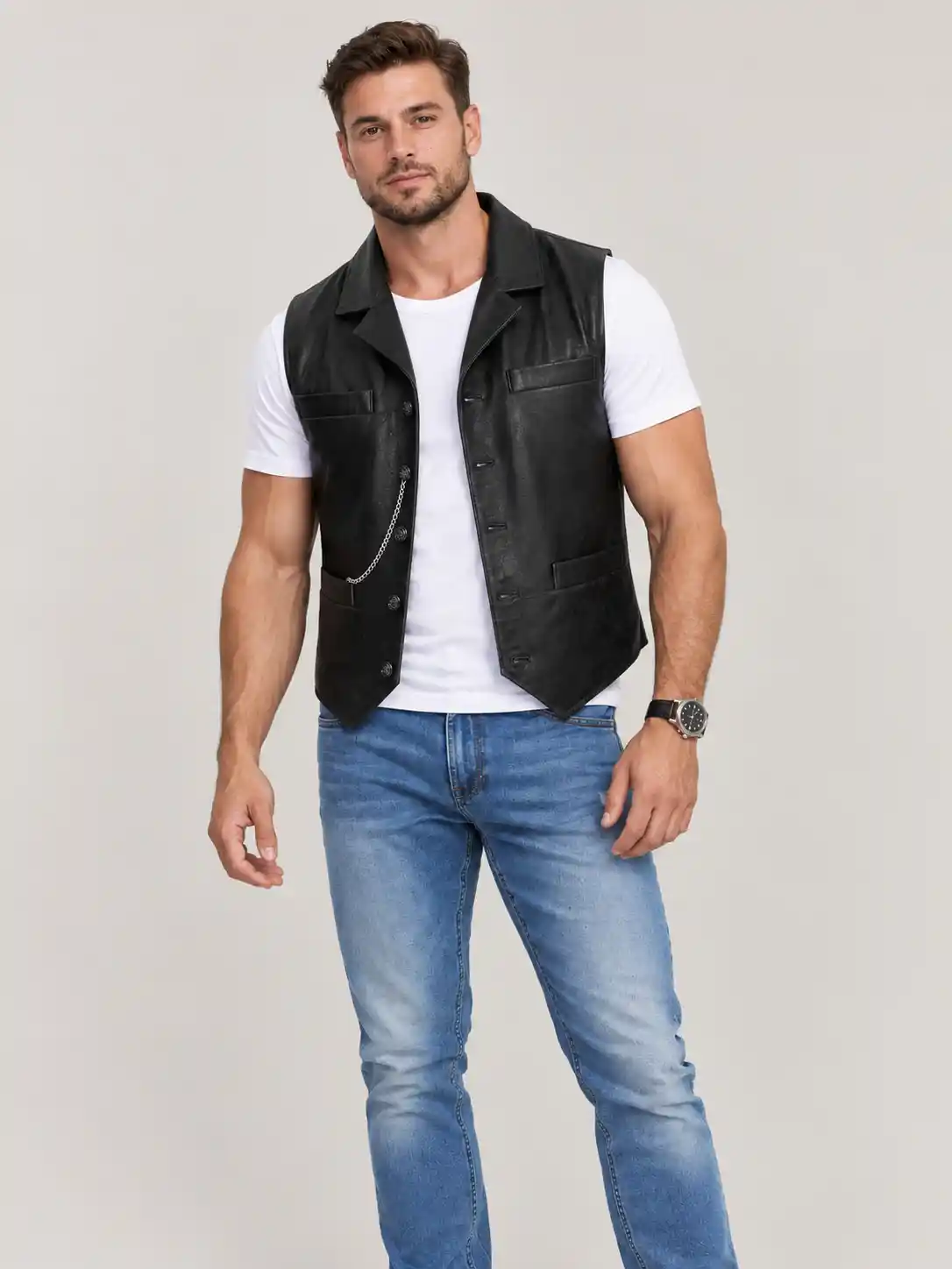 Men's Halloween Cullen Black Leather Vest