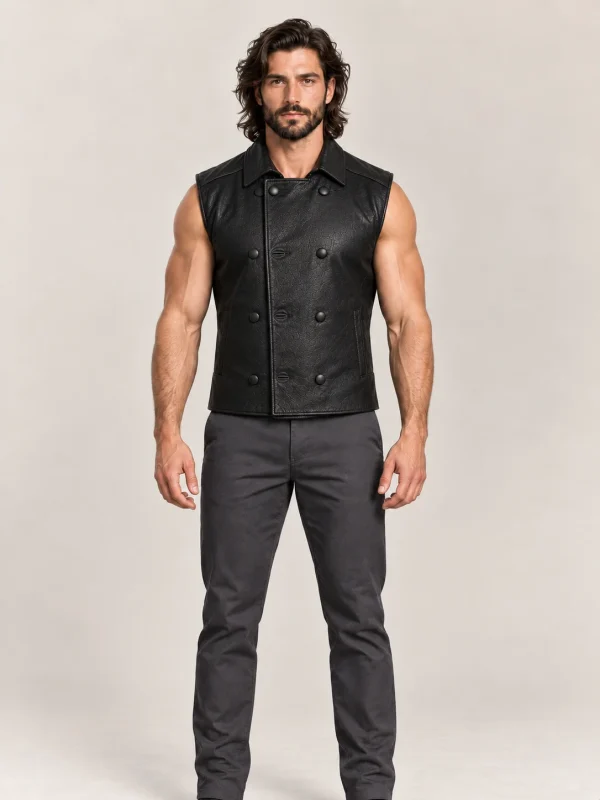 Men's Halloween Noir Black Leather Vest