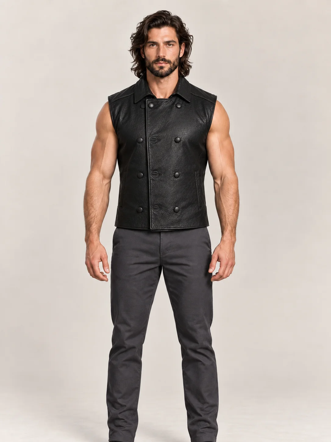 Men's Halloween Noir Black Leather Vest