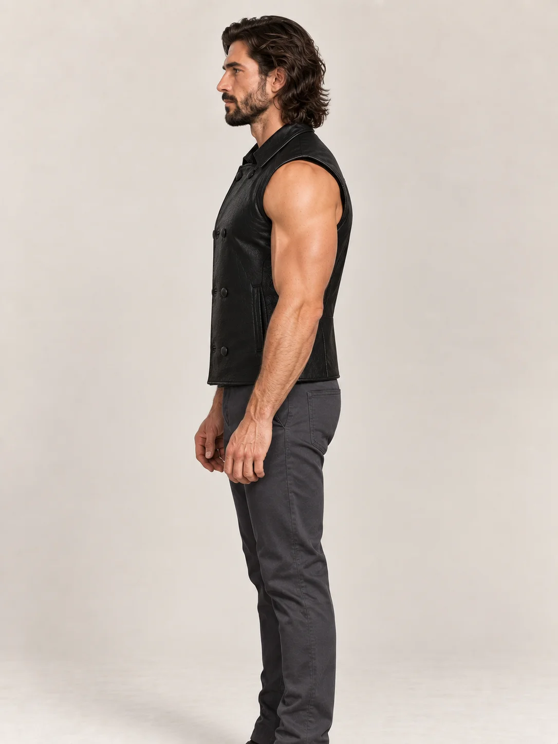Men's Halloween Noir Black Leather Vest