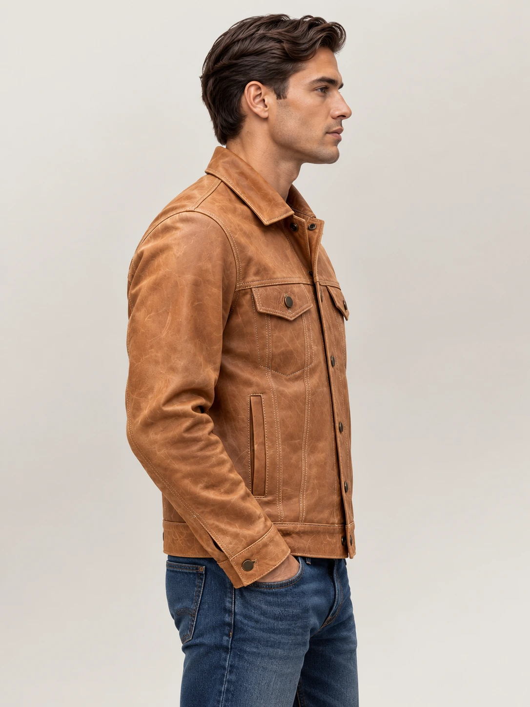 Men's Vintage Trucker Cowhide Leather Jacket