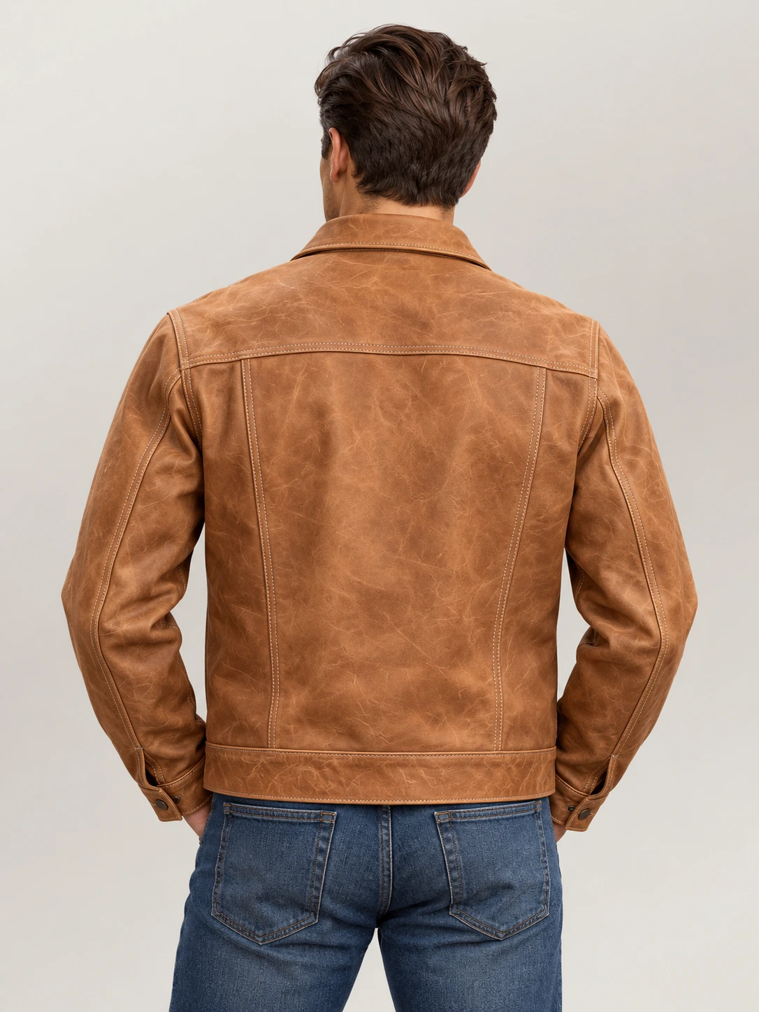 Men's Vintage Trucker Cowhide Leather Jacket