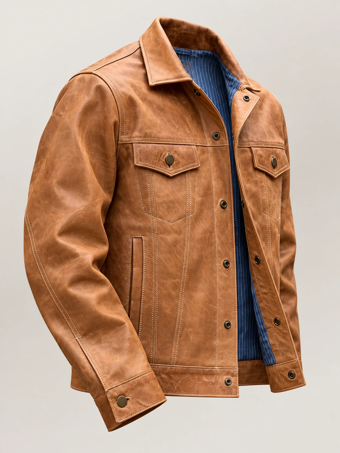 Men's Vintage Trucker Cowhide Leather Jacket
