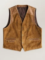 Men's Suede Western Garrison Leather Vest In Tan