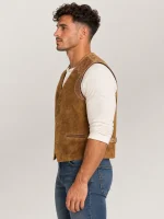Men's Suede Western Garrison Leather Vest In Tan