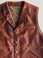 Men's Classic Atique Brown Western Lapel Cowhide Leather Vest