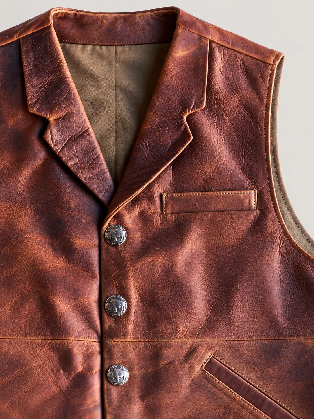 Men's Classic Atique Brown Western Lapel Cowhide Leather Vest