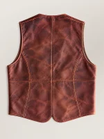 Men's Classic Atique Brown Western Lapel Cowhide Leather Vest