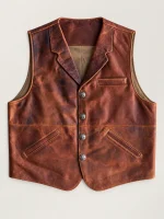 Men's Classic Atique Brown Western Lapel Cowhide Leather Vest