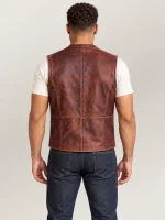 Men's Classic Atique Brown Western Lapel Cowhide Leather Vest