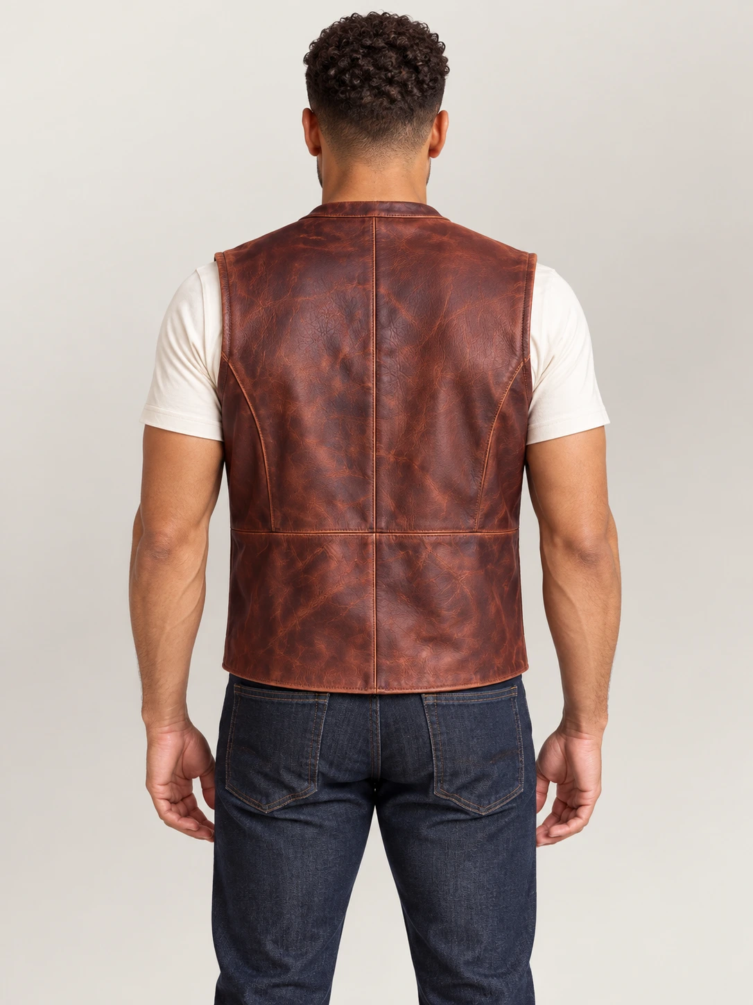 Men's Classic Atique Brown Western Lapel Cowhide Leather Vest