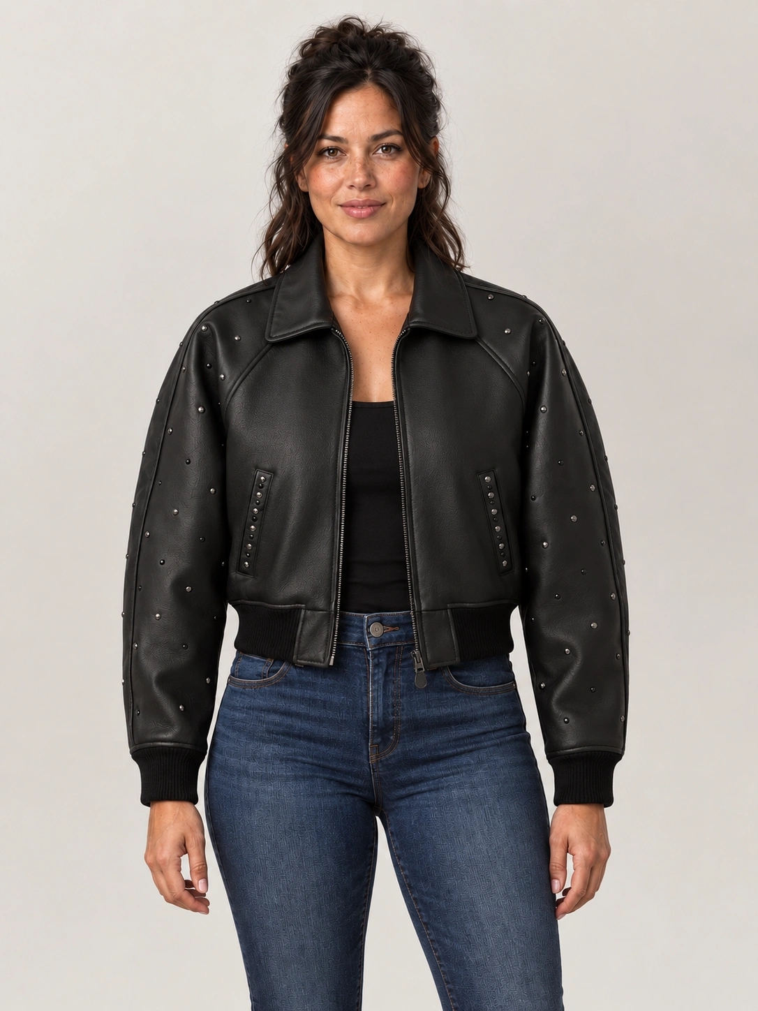 Women's Avirex Cropped Studded Icon Jacket