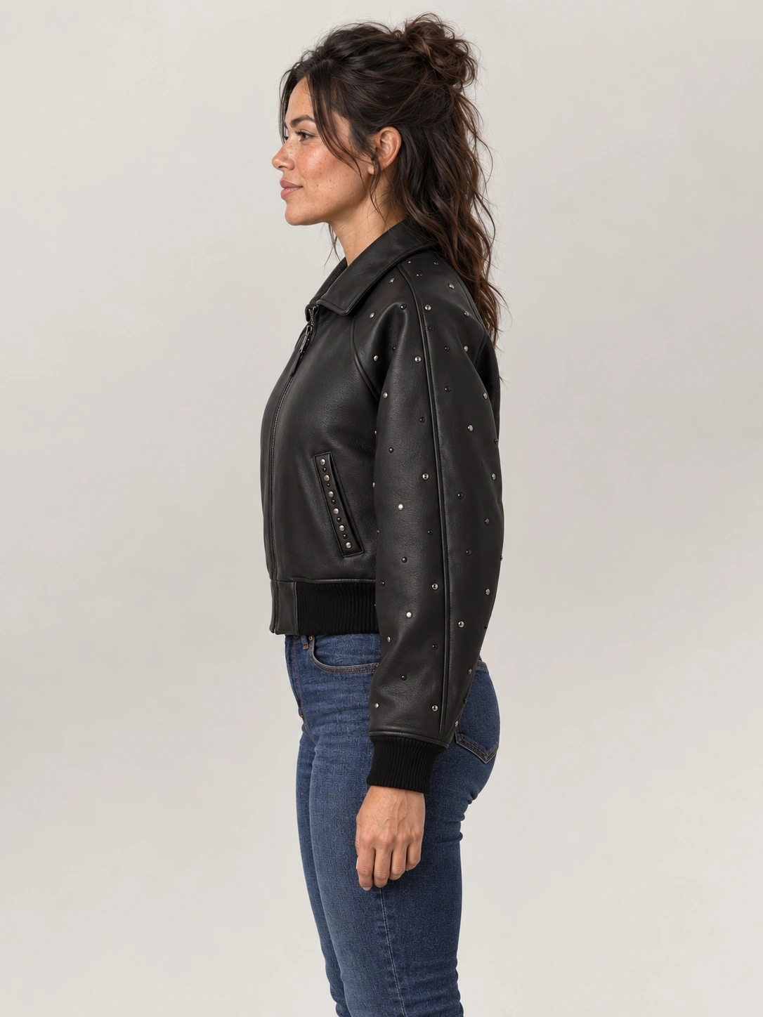 Women's Avirex Cropped Studded Icon Jacket